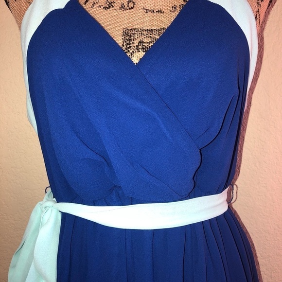 Tea & Cup Dress Blue Two Tone Dress Spaghetti Straps Gathered Waist Size Large - Picture 4 of 9